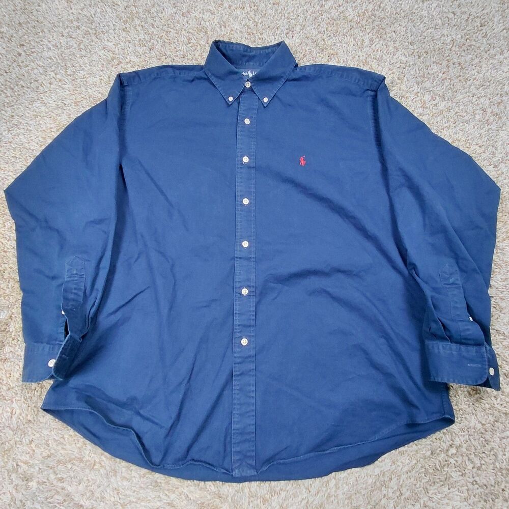 Vintage Polo Ralph Lauren Blake Shirt Men's XL Navy Blue Cotton Button Down 90s